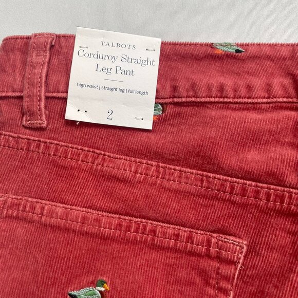NWT Talbots Size 2 Stretch Embroidered Mallard Ducks Corduroy Straight Leg Pants - Picture 5 of 13